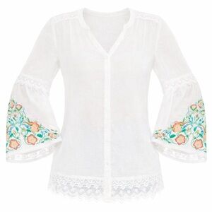 Chico’s Lace Swiss Dot Colorful Embroidered Boho Top